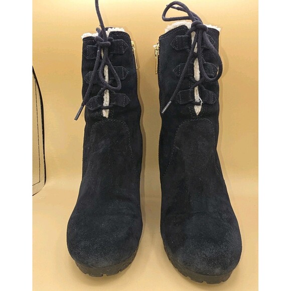 Michael Kors Rory Womens Black Suede Faux Sherpa Wedge Classic Booties Size 6 M - Picture 4 of 10